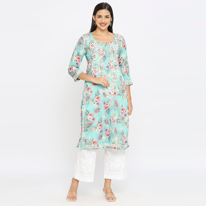 Inaya Cotton chikankari printed Long Kurti