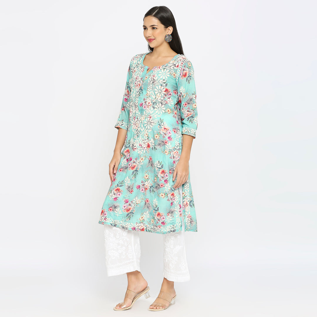 Inaya Cotton chikankari printed Long Kurti