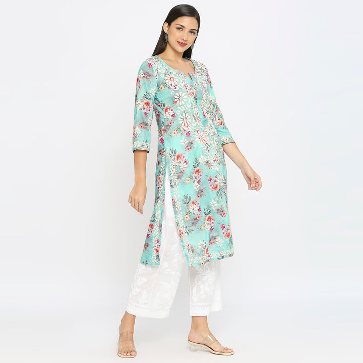 Inaya Cotton chikankari printed Long Kurti