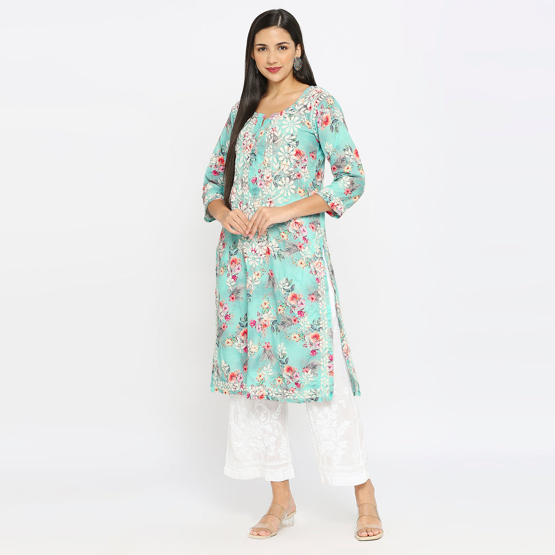 Inaya Cotton chikankari printed Long Kurti