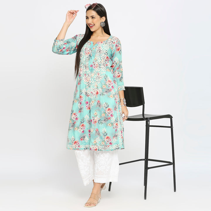 Inaya Cotton chikankari printed Long Kurti