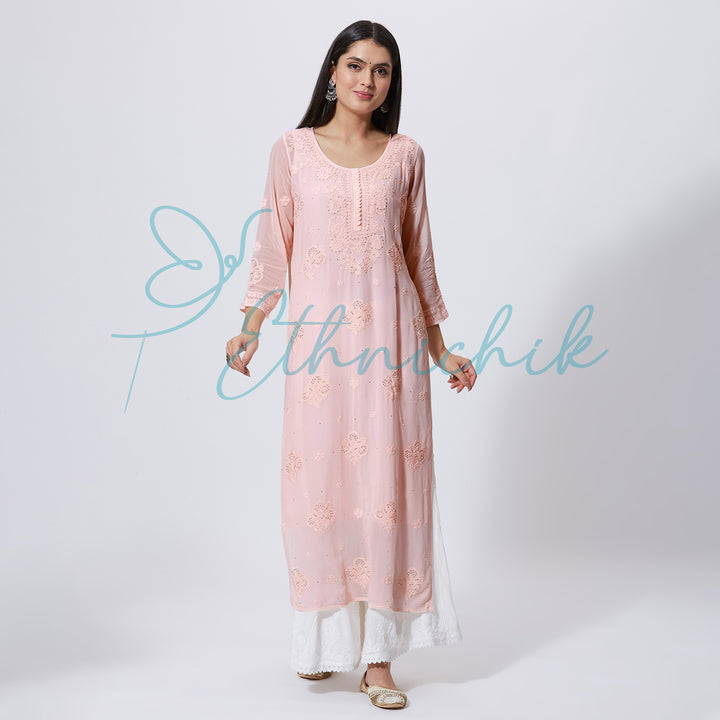 DANIA VISCOSE CHIKANKARI LONG KURTI