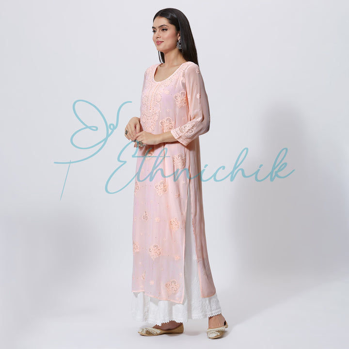 DANIA VISCOSE CHIKANKARI LONG KURTI