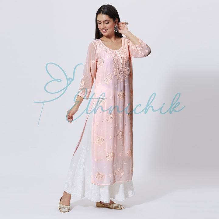 DANIA VISCOSE CHIKANKARI LONG KURTI