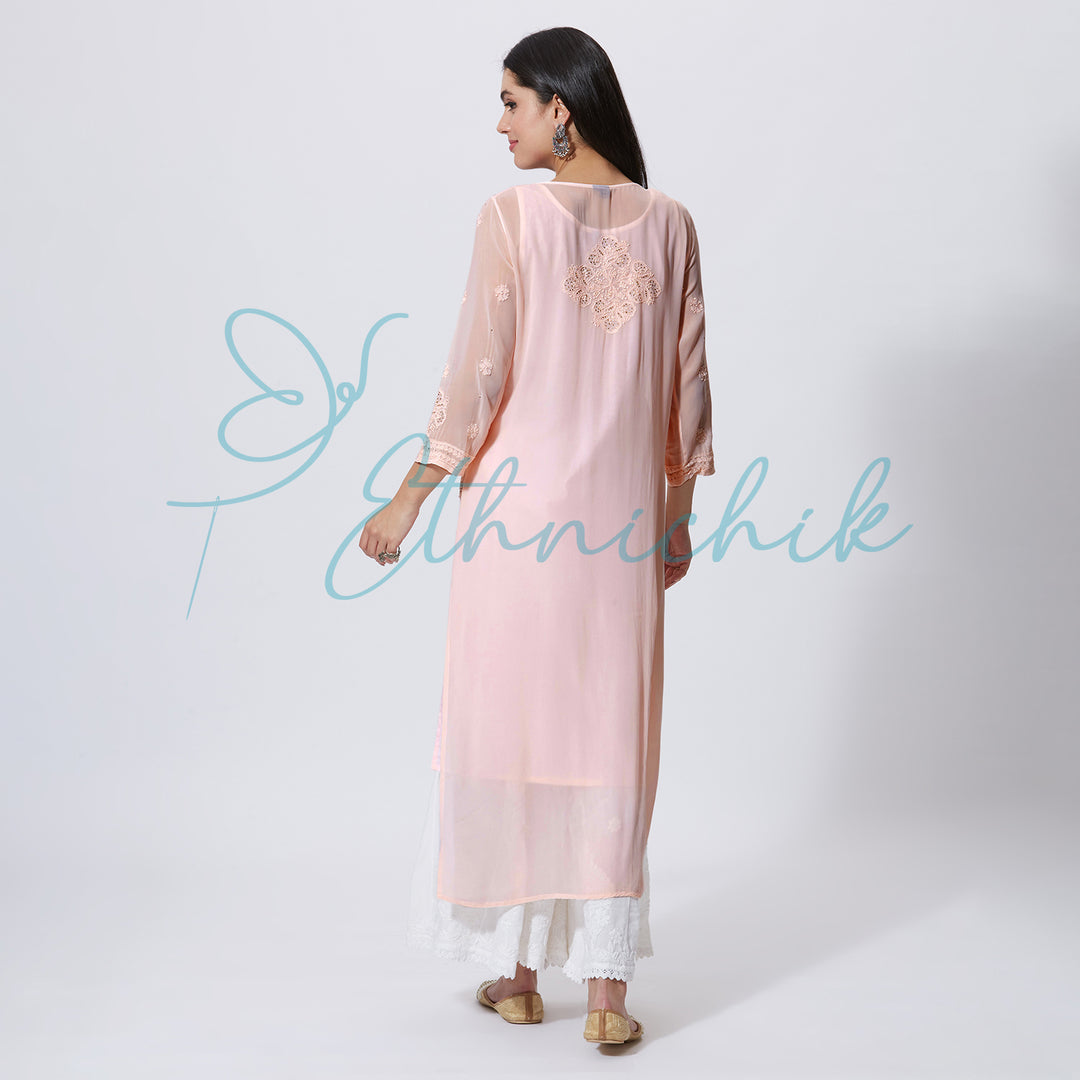 DANIA VISCOSE CHIKANKARI LONG KURTI