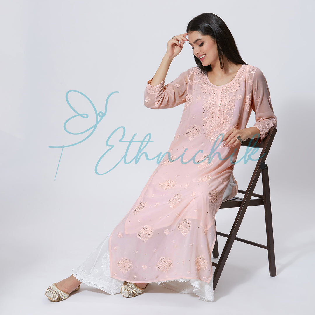 DANIA VISCOSE CHIKANKARI LONG KURTI