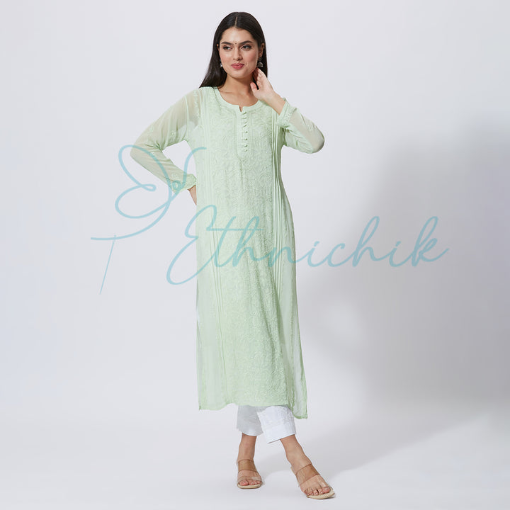 BENAZEER VISCOSE CHIKANKARI LONG KURTI