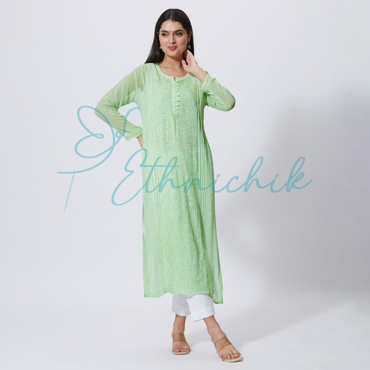 BENAZEER VISCOSE CHIKANKARI LONG KURTI