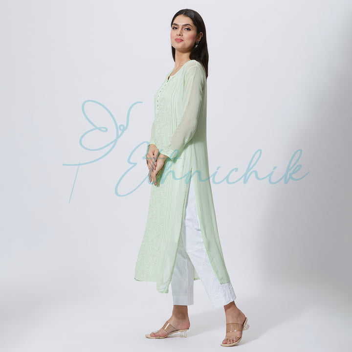 BENAZEER VISCOSE CHIKANKARI LONG KURTI