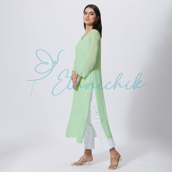 BENAZEER VISCOSE CHIKANKARI LONG KURTI