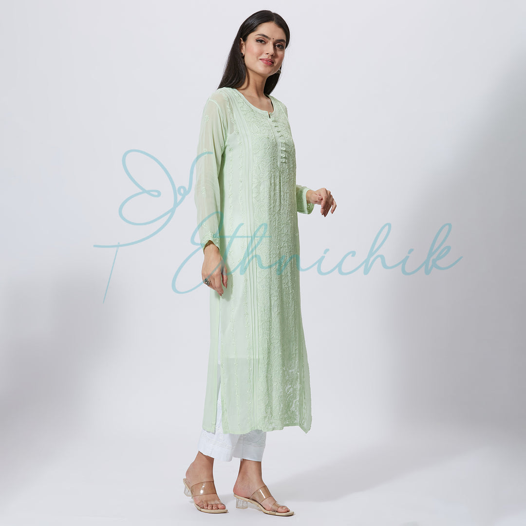 BENAZEER VISCOSE CHIKANKARI LONG KURTI