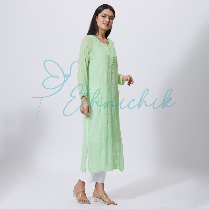 BENAZEER VISCOSE CHIKANKARI LONG KURTI