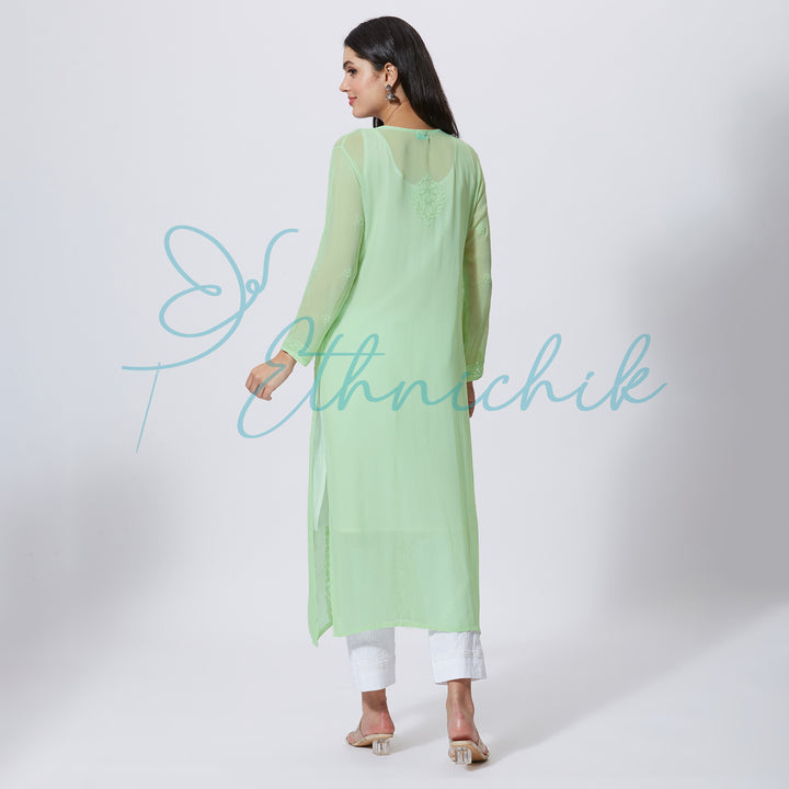 BENAZEER VISCOSE CHIKANKARI LONG KURTI