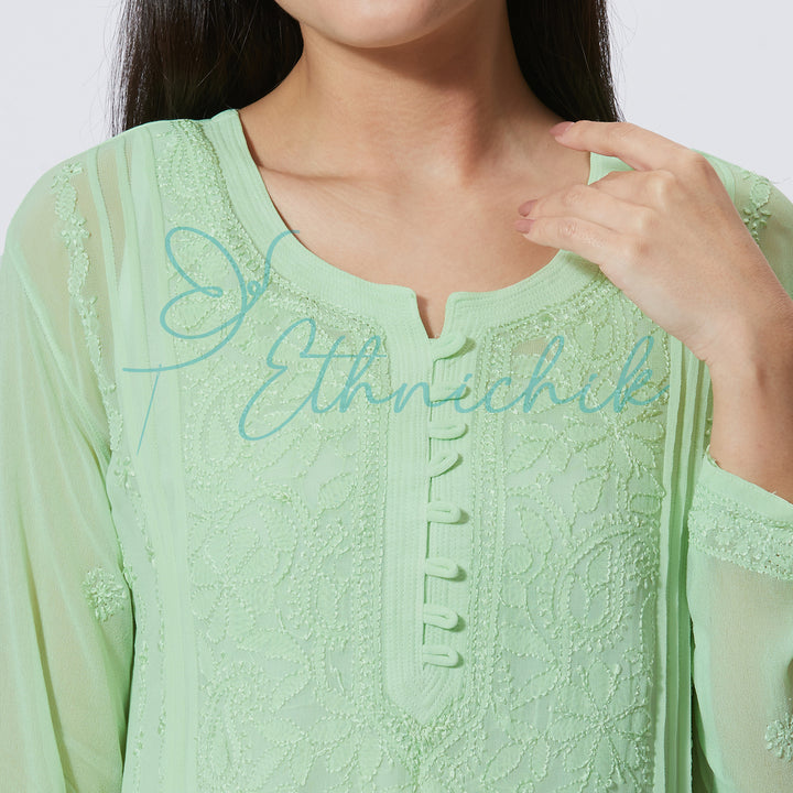 BENAZEER VISCOSE CHIKANKARI LONG KURTI