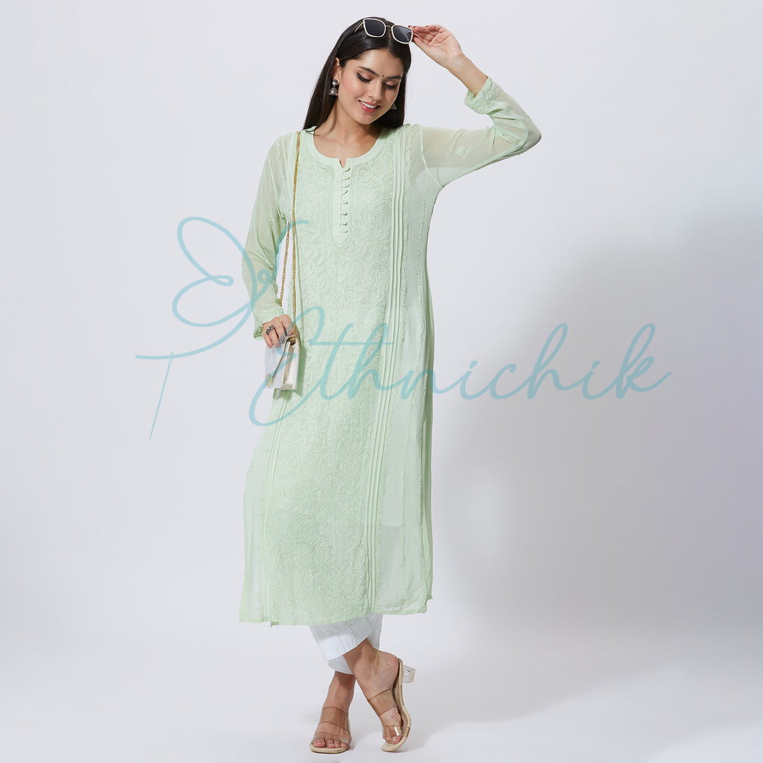 BENAZEER VISCOSE CHIKANKARI LONG KURTI