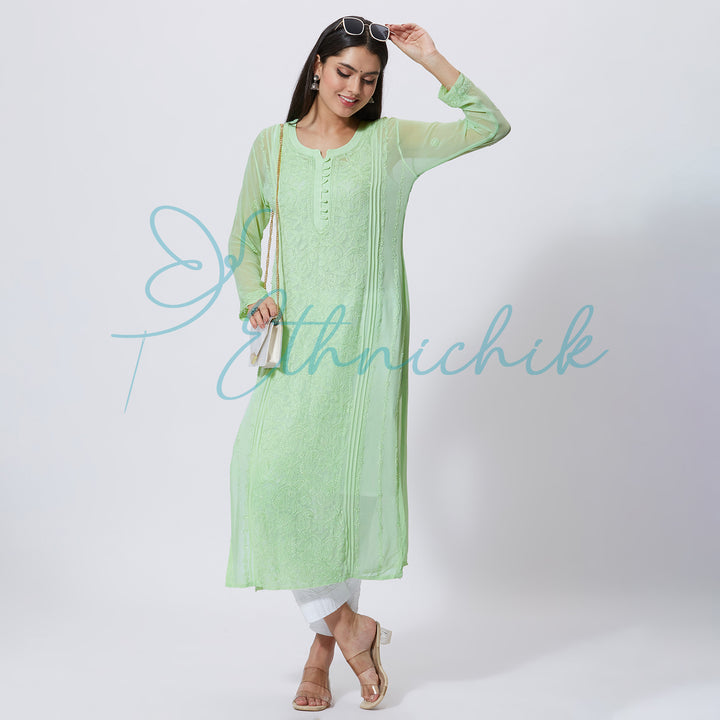 BENAZEER VISCOSE CHIKANKARI LONG KURTI