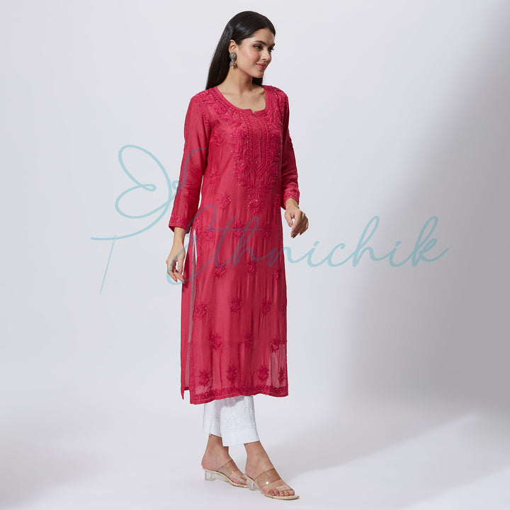 NAISHA MUSLIN CHIKANKARI LONG KURTI