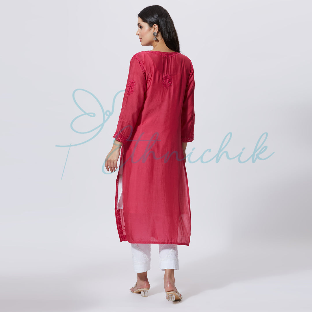 NAISHA MUSLIN CHIKANKARI LONG KURTI