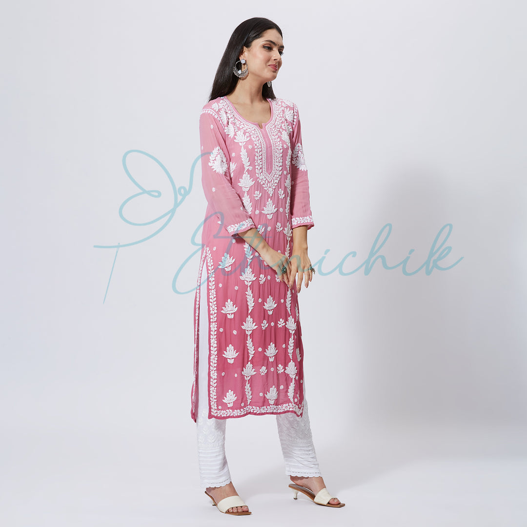 RANIYA GEORGETTE CHIKANKARI LONG KURTI