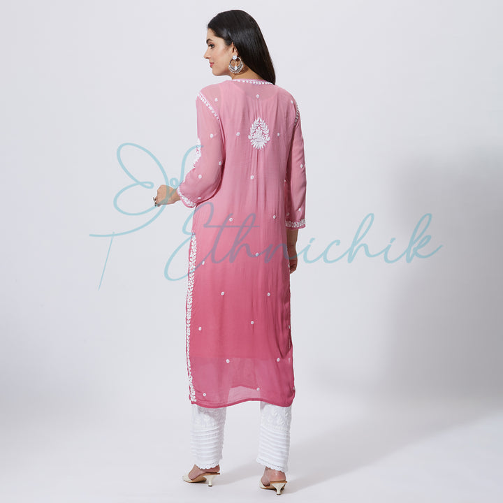 RANIYA GEORGETTE CHIKANKARI LONG KURTI