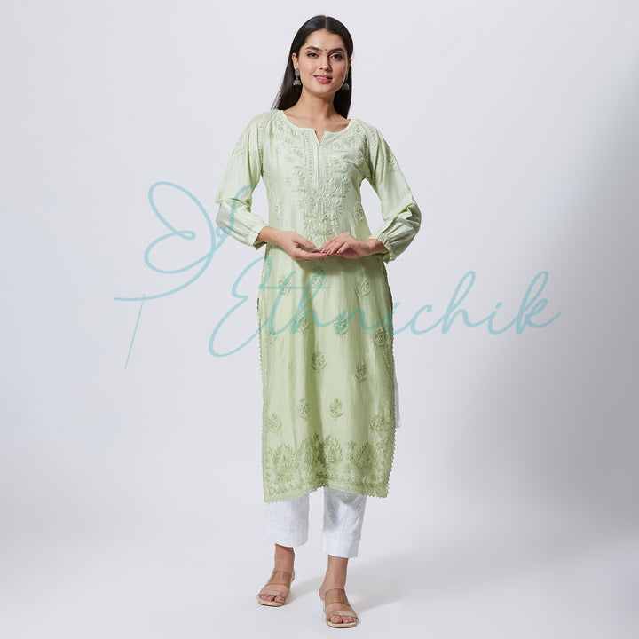 ESHA CHANDERI CHIKANKARI LONG KURTI