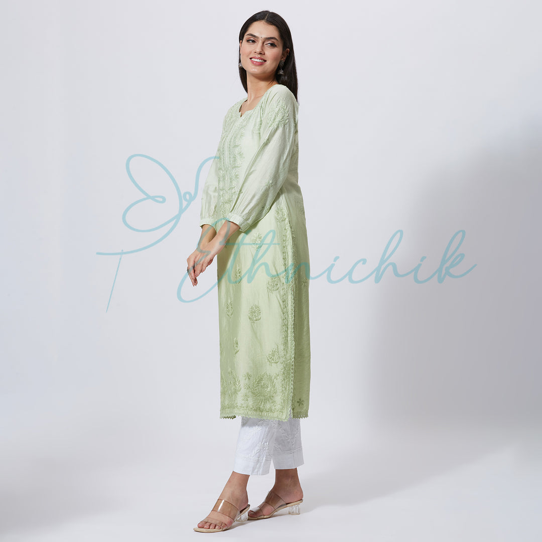 ESHA CHANDERI CHIKANKARI LONG KURTI