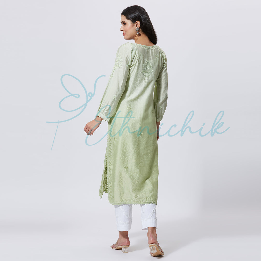 ESHA CHANDERI CHIKANKARI LONG KURTI