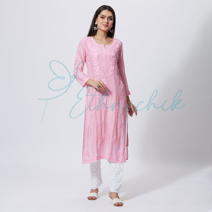 NAISHA MUSLIN CHIKANKARI LONG KURTI