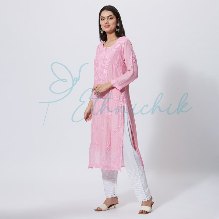 NAISHA MUSLIN CHIKANKARI LONG KURTI