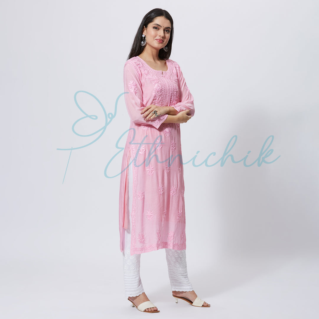 NAISHA MUSLIN CHIKANKARI LONG KURTI