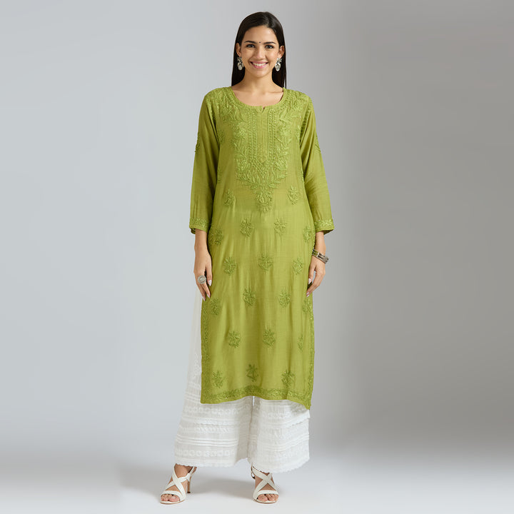 NAISHA MUSLIN CHIKANKARI LONG KURTI