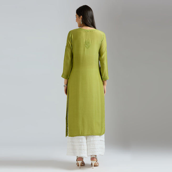 NAISHA MUSLIN CHIKANKARI LONG KURTI