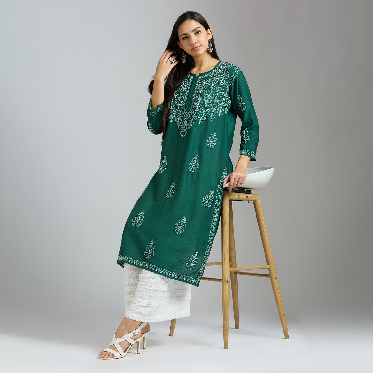 Mahek Chanderi Chikankari Kurti