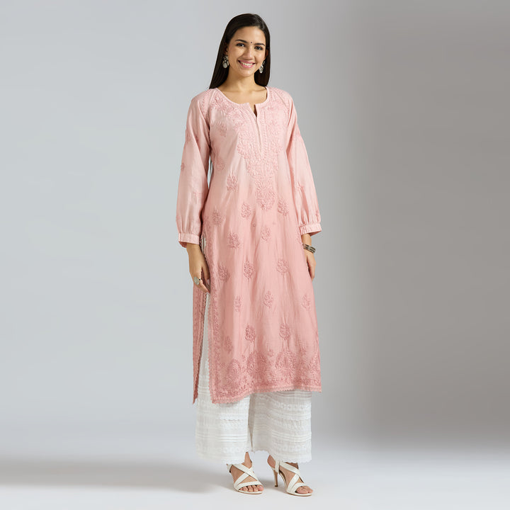 ESHA CHANDERI CHIKANKARI LONG KURTI