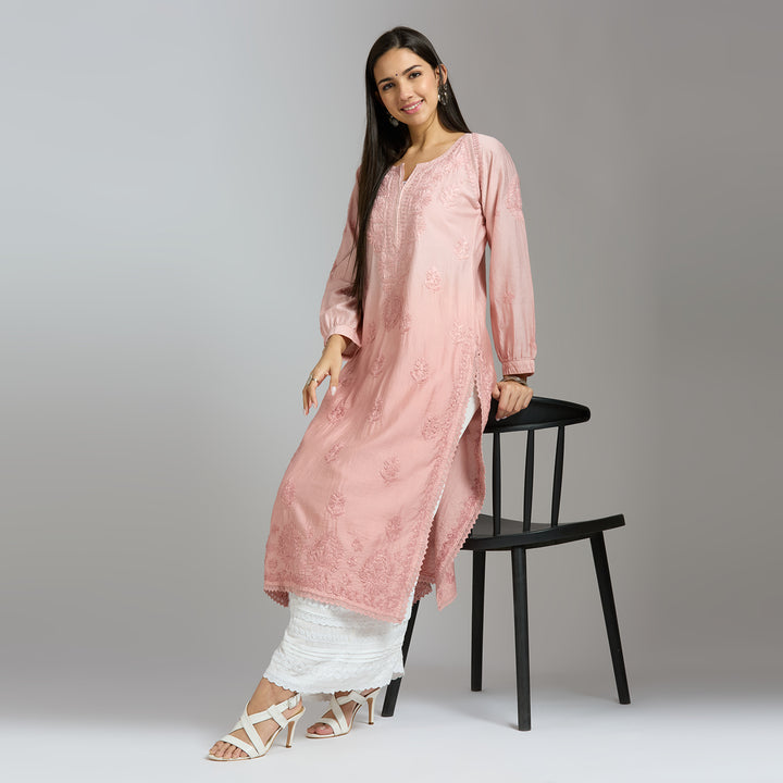 ESHA CHANDERI CHIKANKARI LONG KURTI