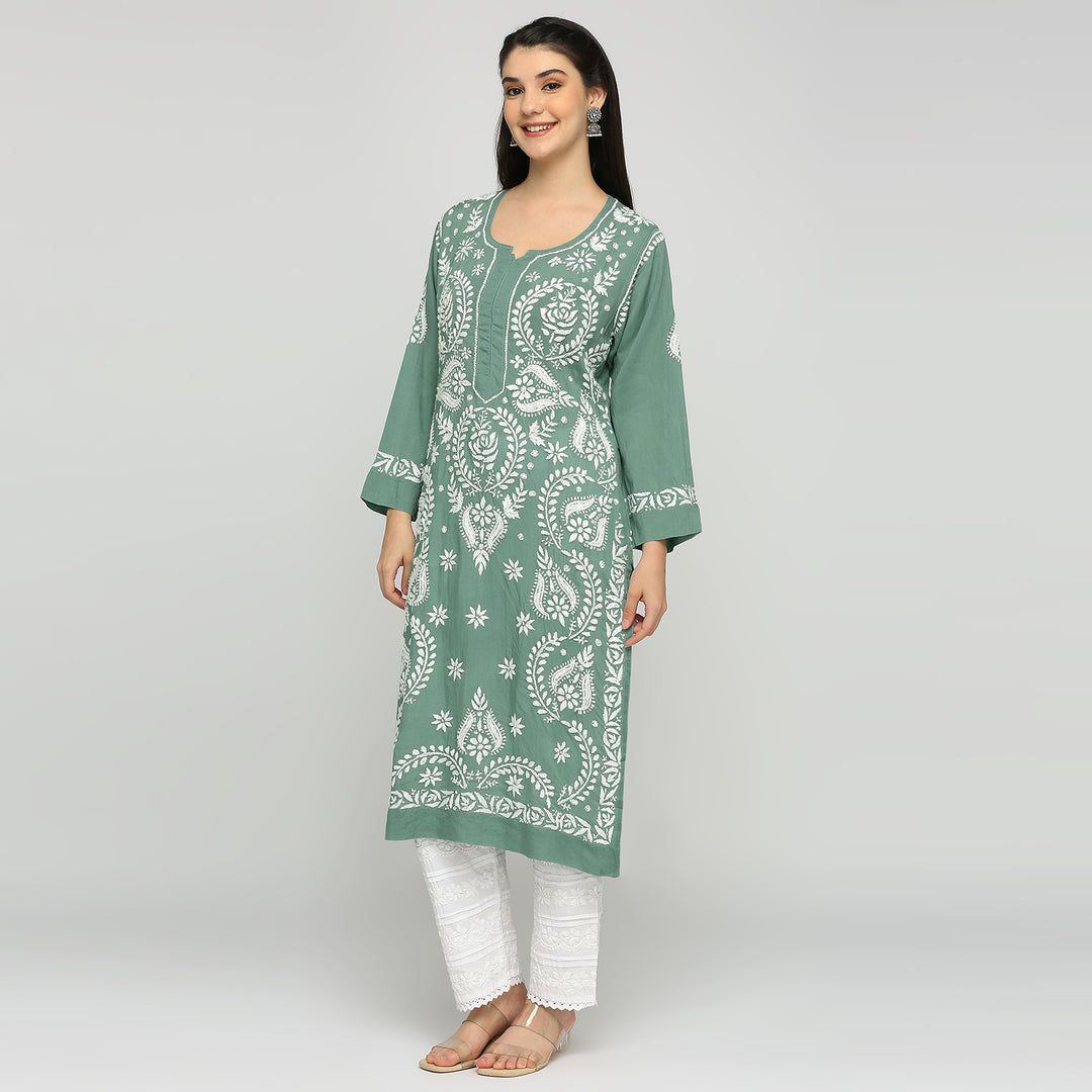 SAIRA CHIKANKARI MODAL LONG KURTI