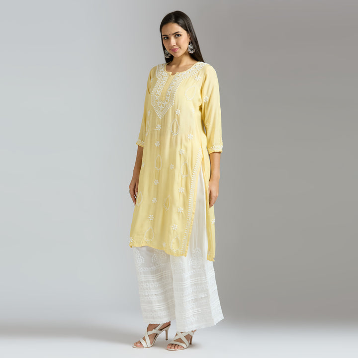 AQSA MUSLIN CHIKANKARI LONG KURTI