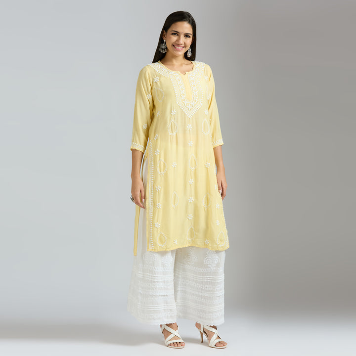 AQSA MUSLIN CHIKANKARI LONG KURTI