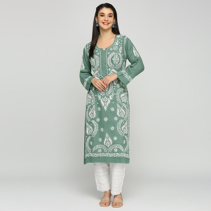 SAIRA CHIKANKARI MODAL LONG KURTI