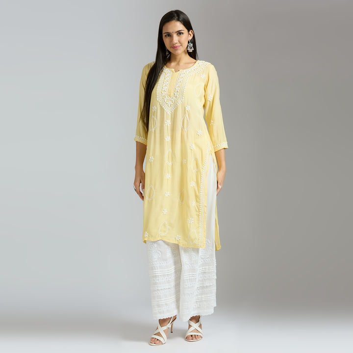 AQSA MUSLIN CHIKANKARI LONG KURTI