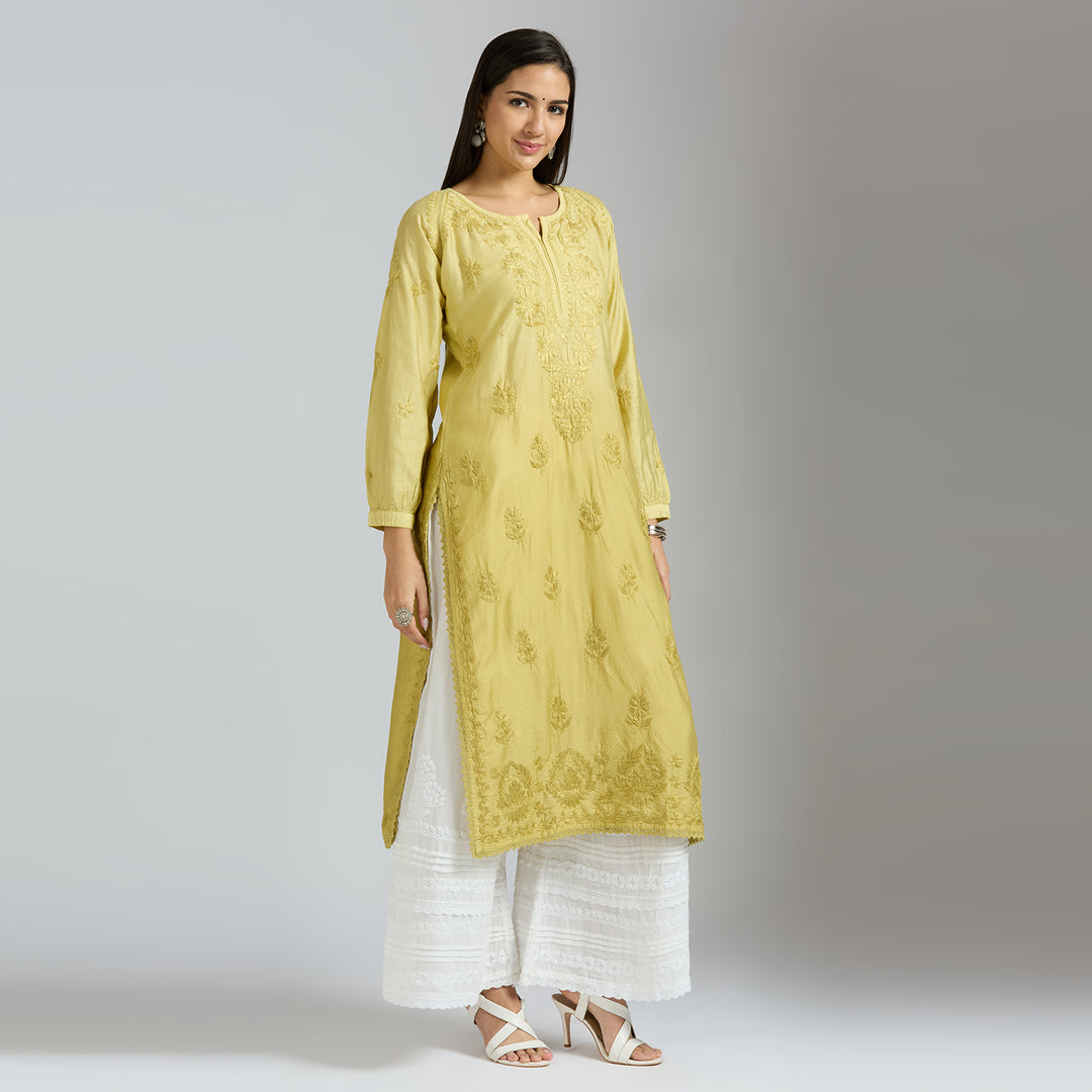 ESHA CHANDERI CHIKANKARI LONG KURTI