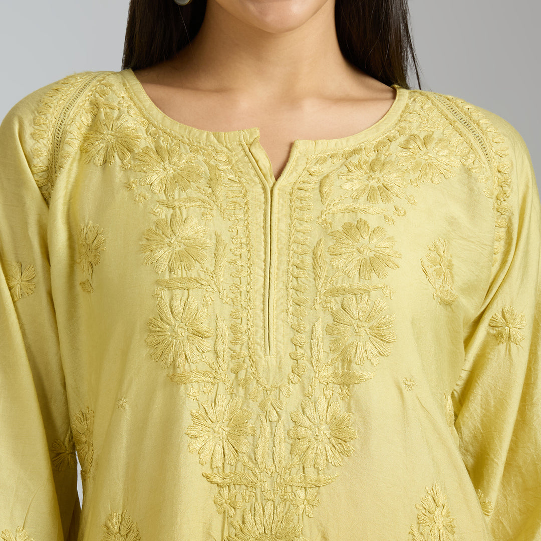 ESHA CHANDERI CHIKANKARI LONG KURTI