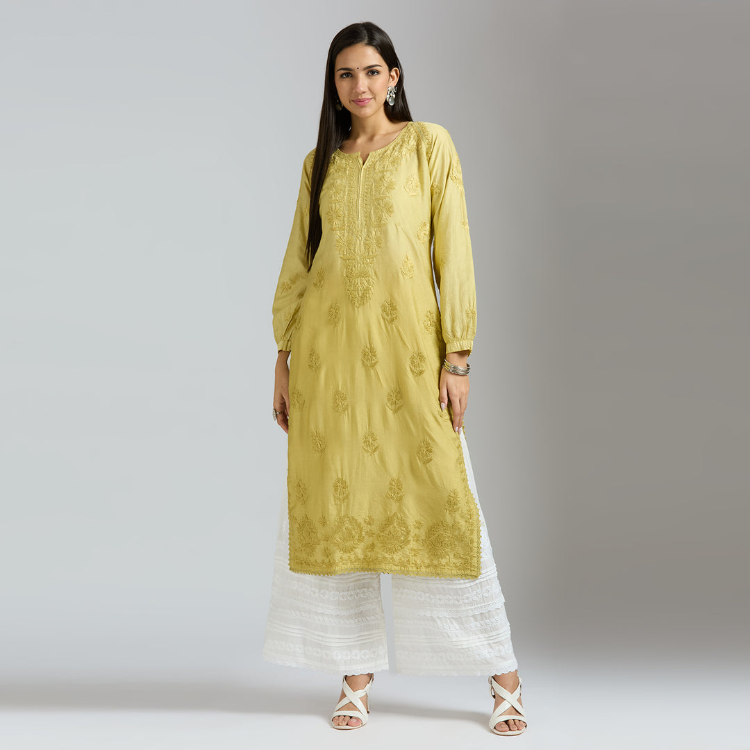 ESHA CHANDERI CHIKANKARI LONG KURTI