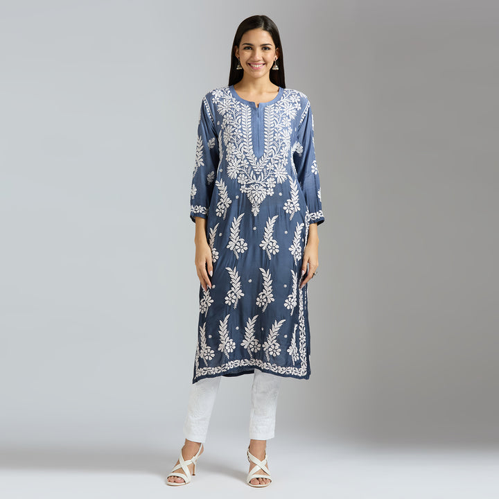 MEHER MODAL SATIN CHIKANKARI LONG KURTI