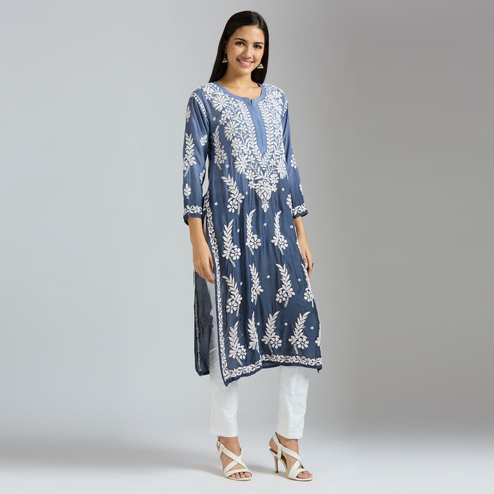 MEHER MODAL SATIN CHIKANKARI LONG KURTI