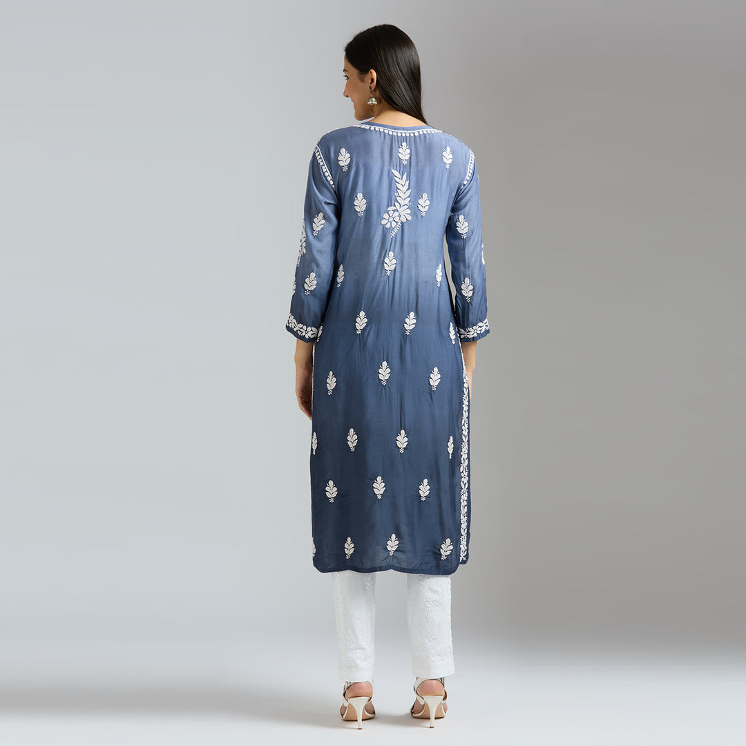 MEHER MODAL SATIN CHIKANKARI LONG KURTI