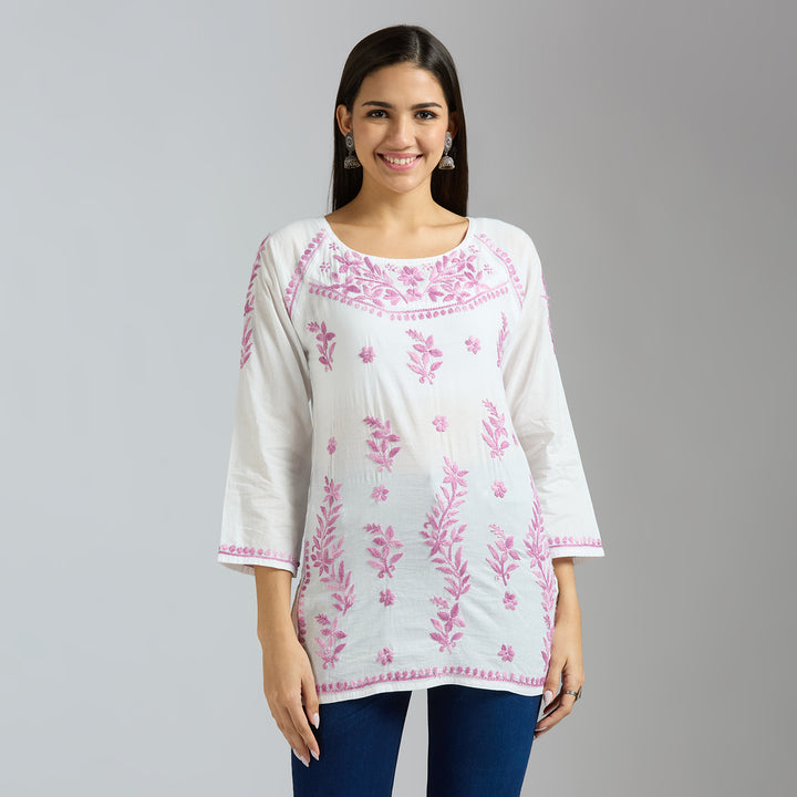 JANNAT COTTON CHIKANKARI SHORT KURTI