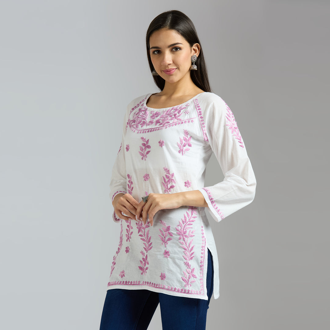 JANNAT COTTON CHIKANKARI SHORT KURTI