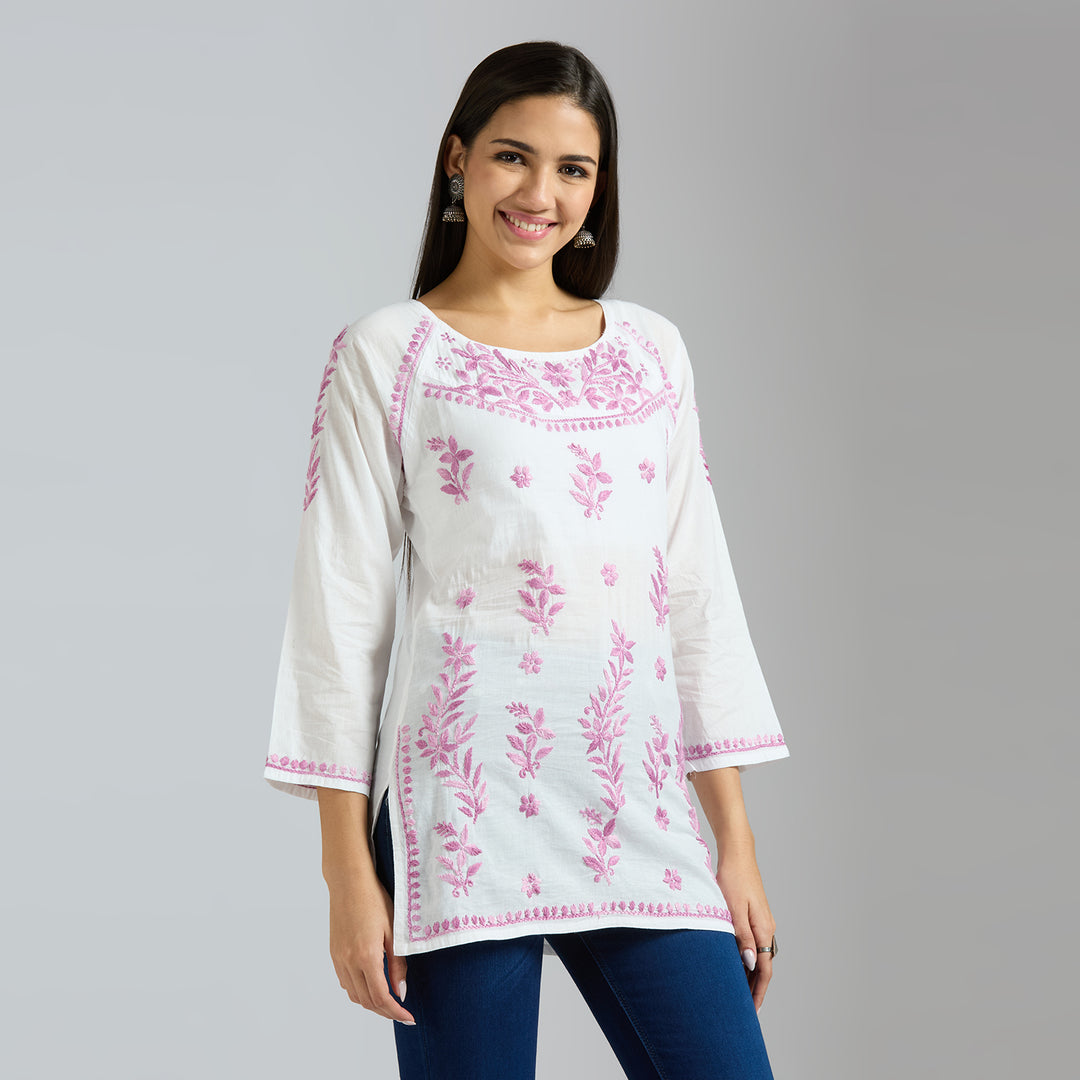 JANNAT COTTON CHIKANKARI SHORT KURTI