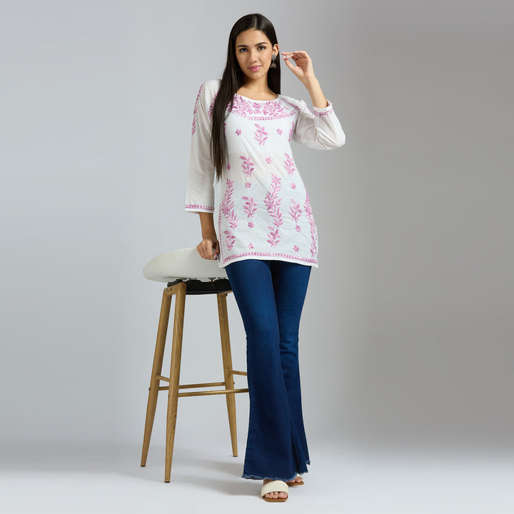 JANNAT COTTON CHIKANKARI SHORT KURTI